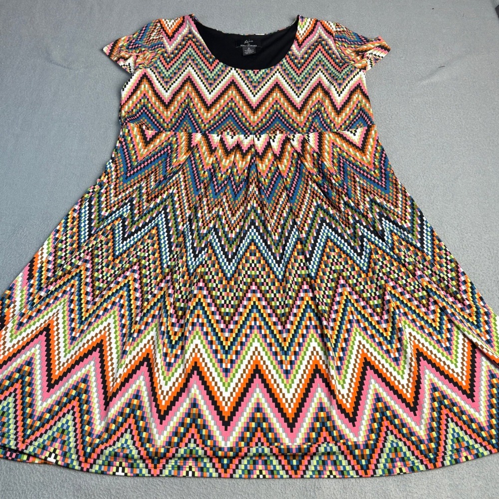 Lennie for Nina Leonard Womens XL Chevron Geometric Empire Waist Dress Multi